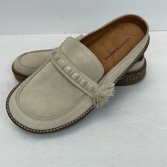 LUCKY BRAND women’s size 6 Suede Taniae Slip On Mules cream color - Picture 1 of 8